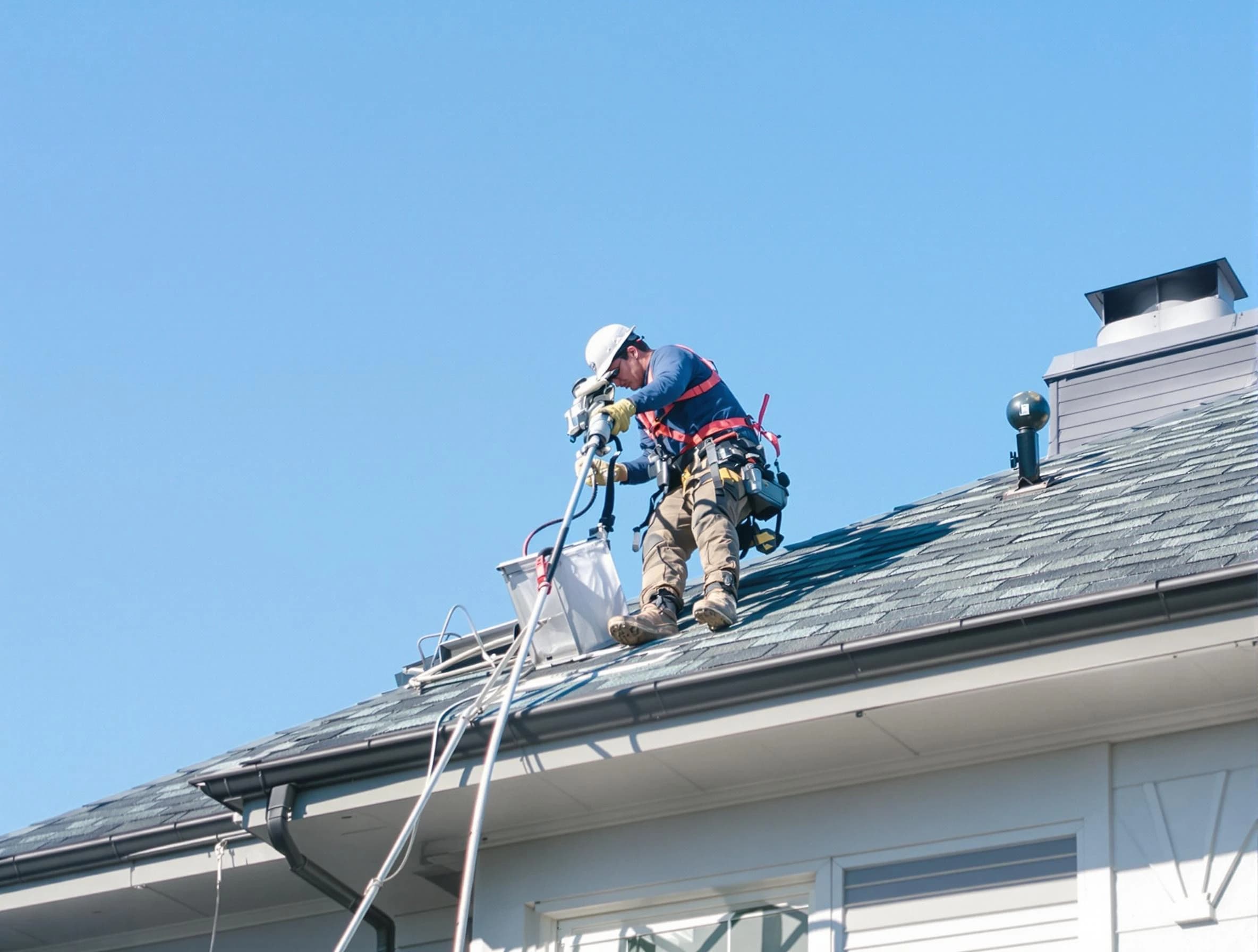 Guthrie Dryer Vent Cleaning certified technician cleaning a roof-mounted dryer vent system in Guthrie