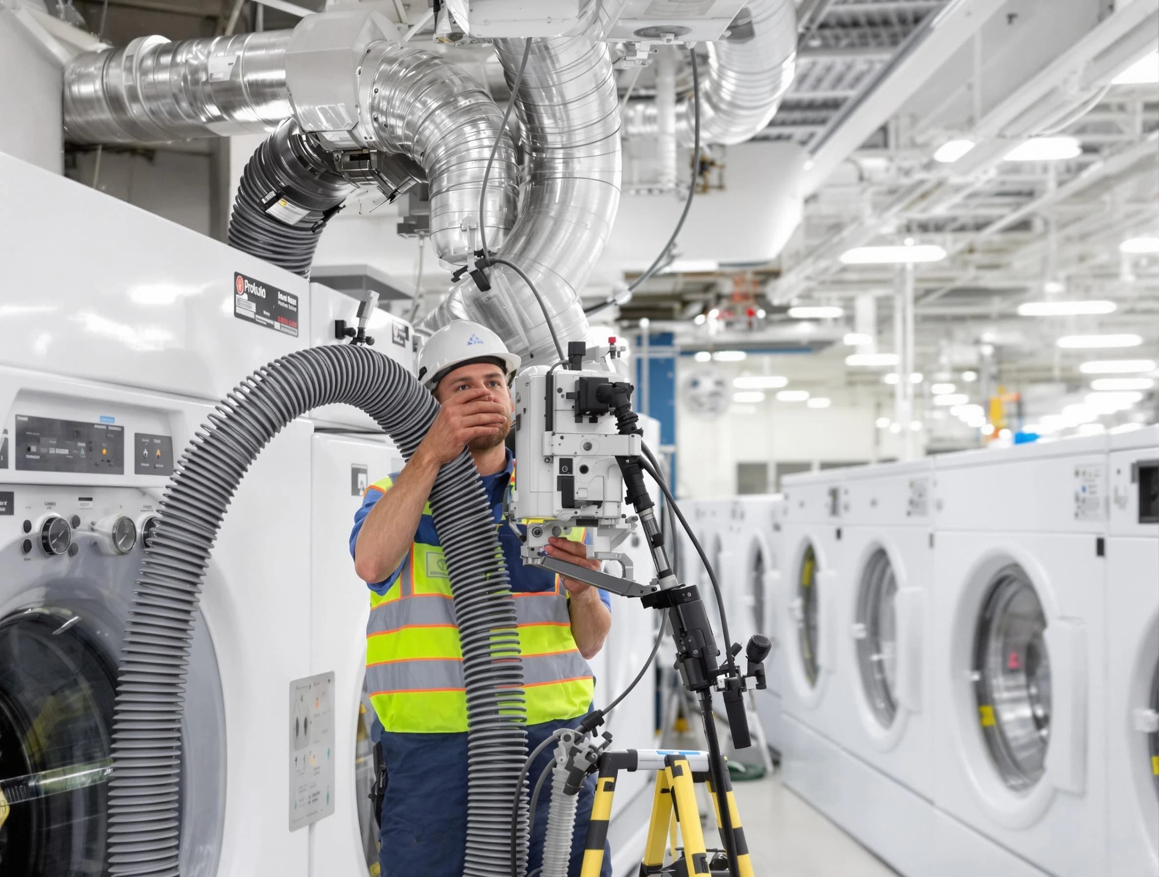 Guthrie Dryer Vent Cleaning team performing commercial-grade dryer vent cleaning at a business facility in Guthrie
