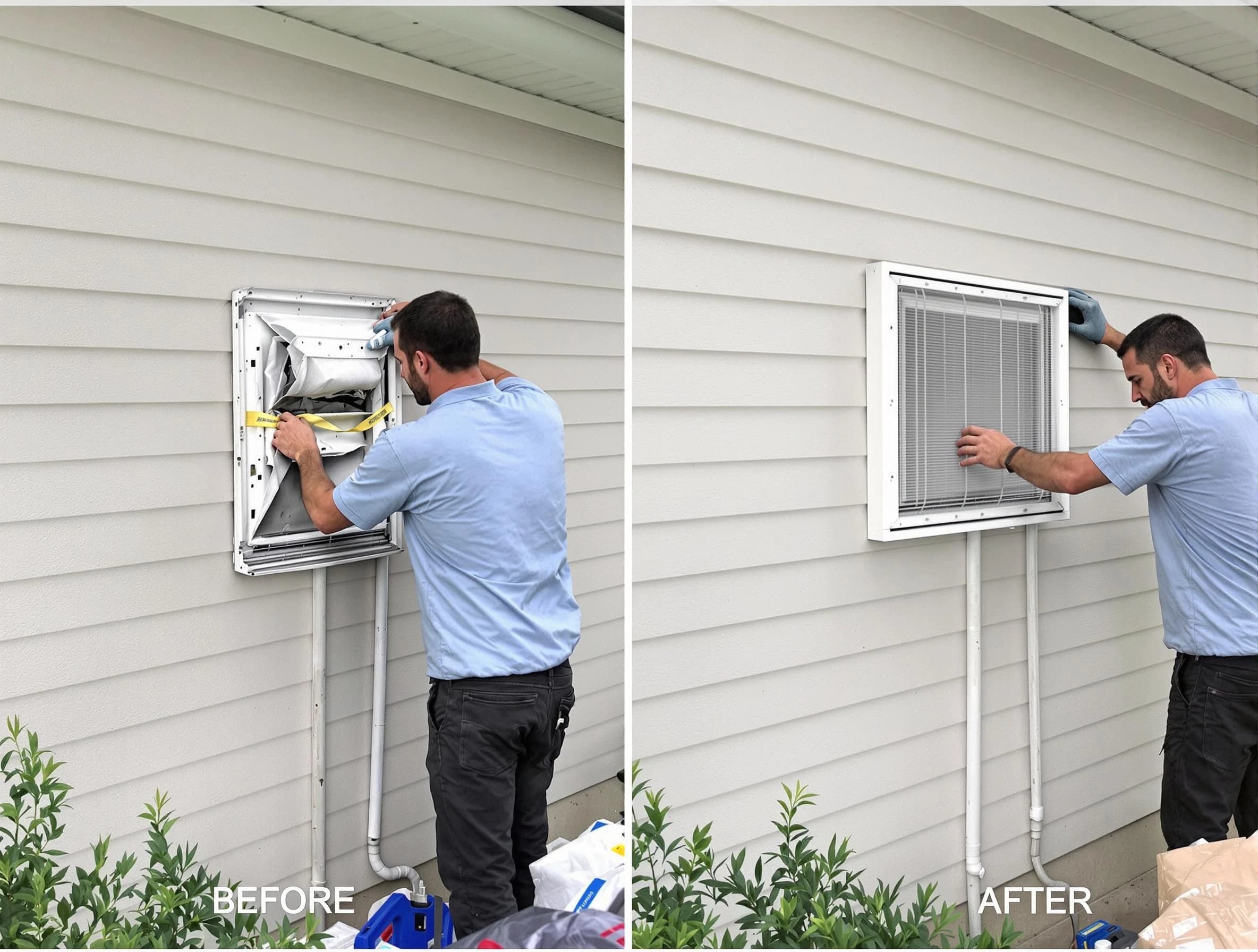 Guthrie Dryer Vent Cleaning technician installing high-quality dryer vent cover at a residential property in Guthrie