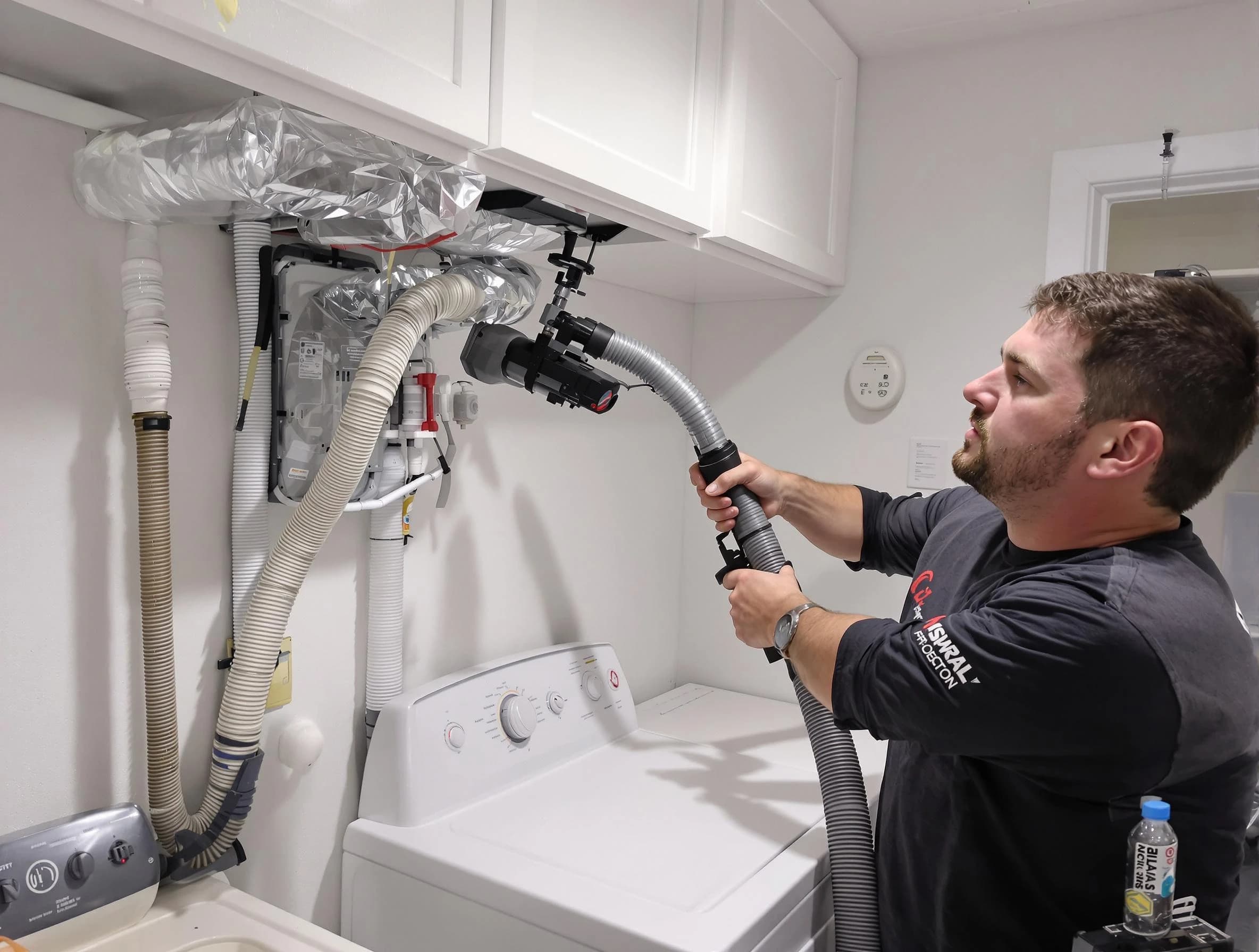 Guthrie Dryer Vent Cleaning certified technician performing safety-focused gas dryer vent cleaning in Guthrie