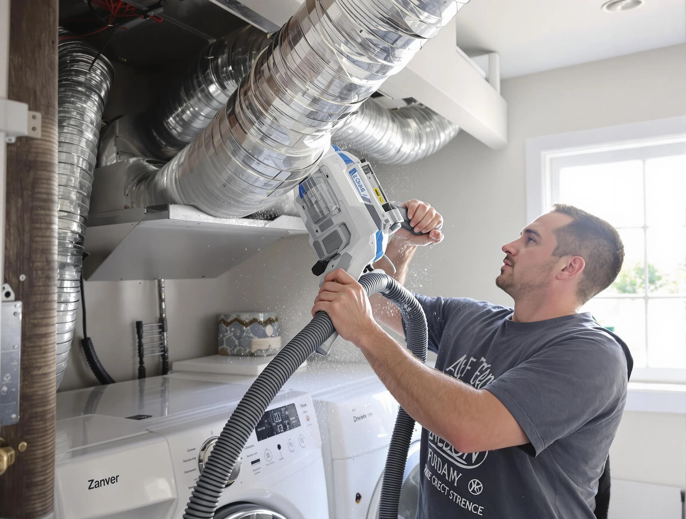 Guthrie Dryer Vent Cleaning specialist cleaning deep within a dryer vent duct system in Guthrie