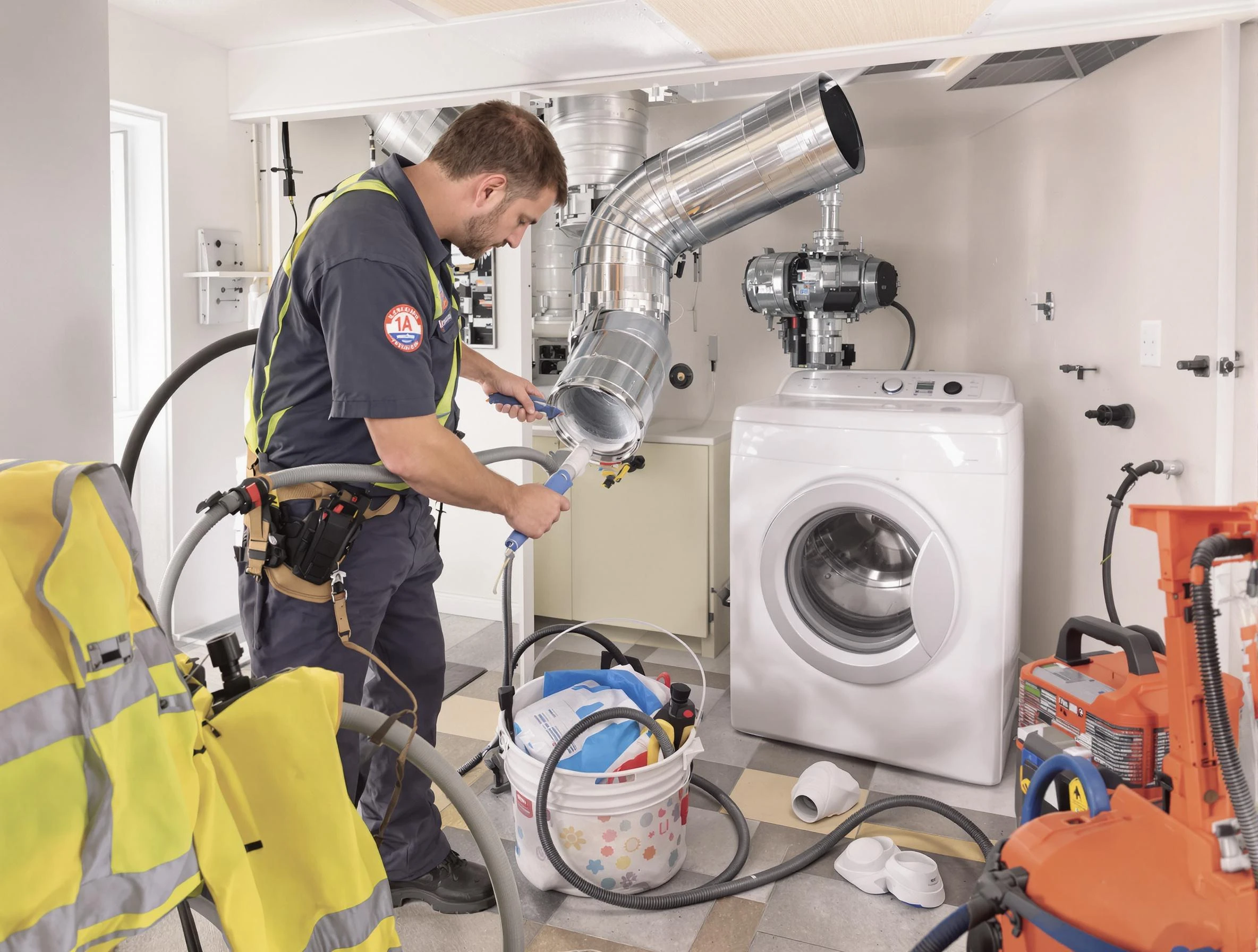 Guthrie Dryer Vent Cleaning technician using specialized equipment to clear severe dryer vent blockage in Guthrie
