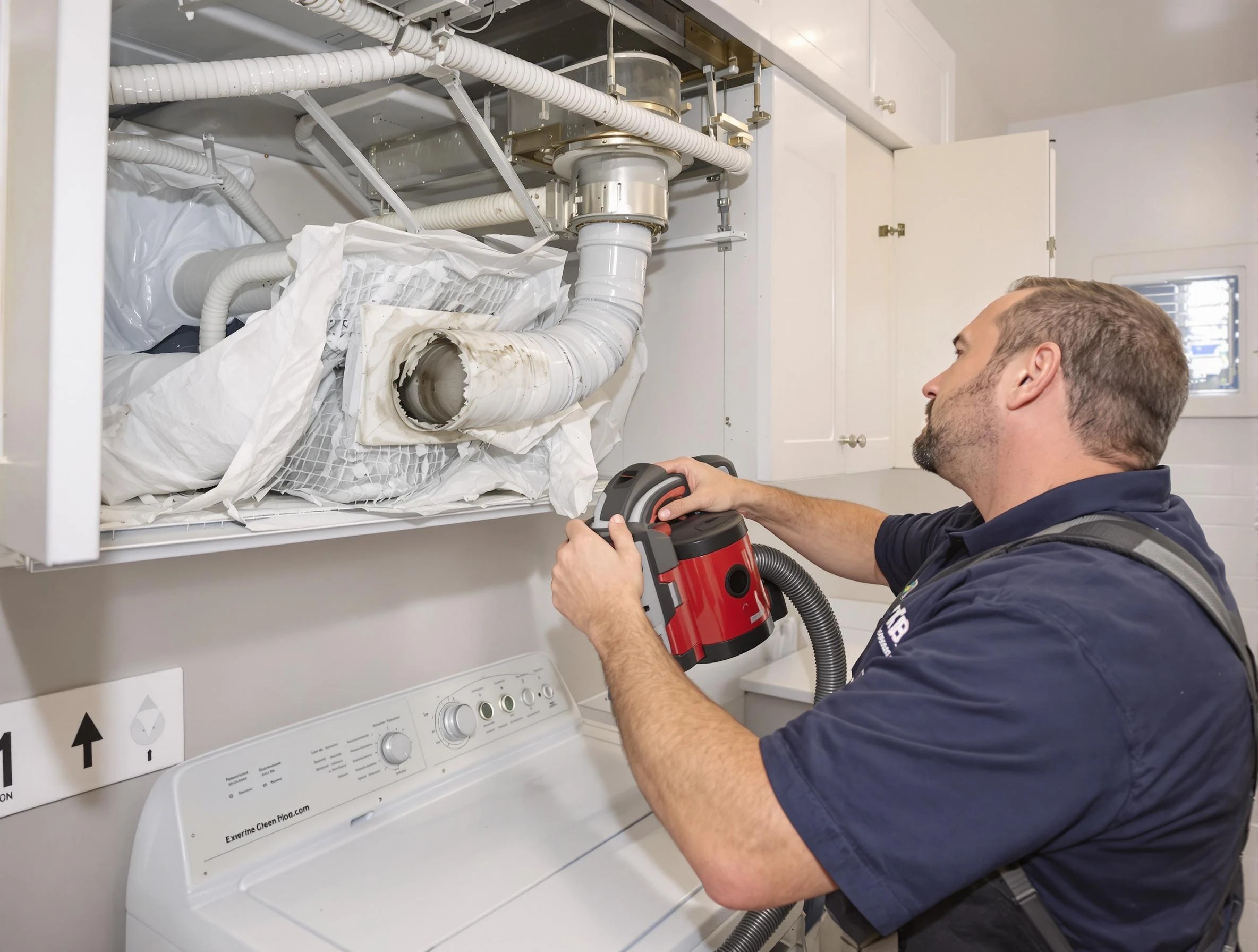 Guthrie Dryer Vent Cleaning technician performing professional exhaust vent cleaning at a residential property in Guthrie